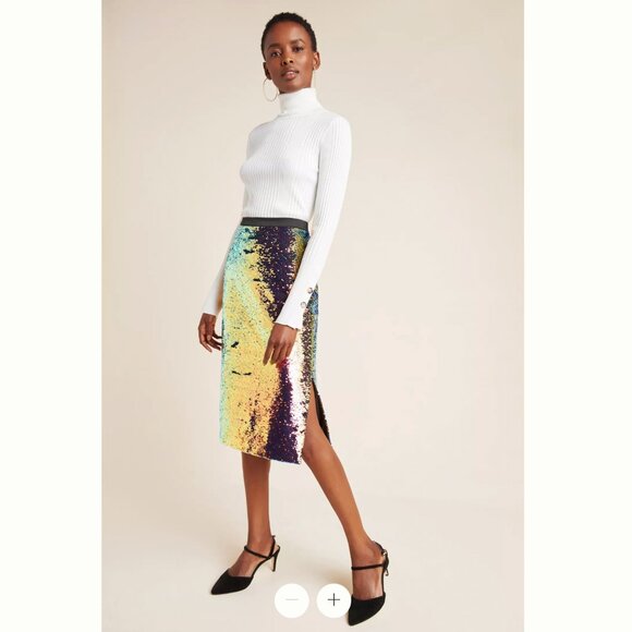 ANTHRO RO & DE Elysian Iridescent Flip Sequin Midi Pencil Skirt, Size 4P, NWT - Picture 3 of 11